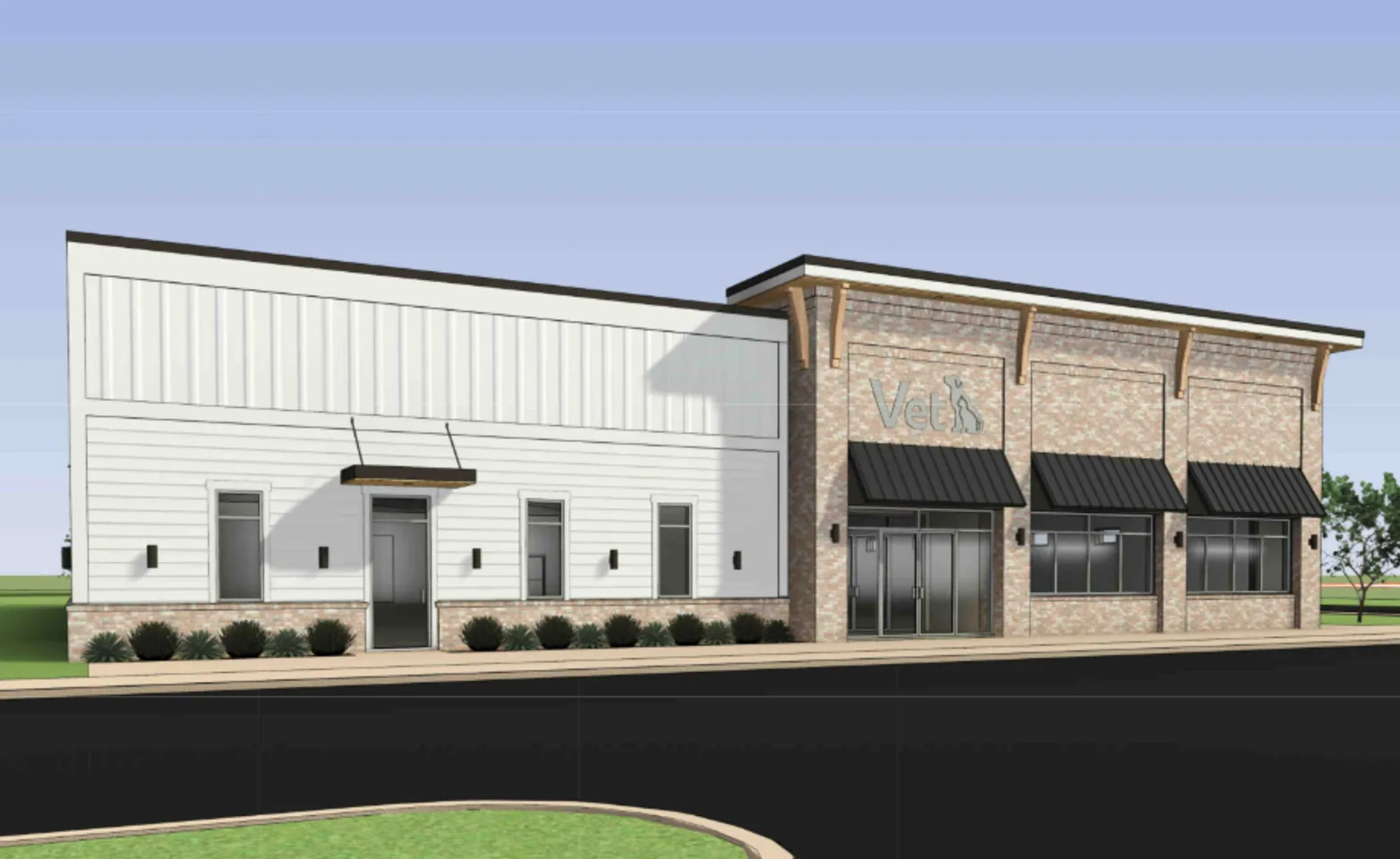 A rendering of the front of the new location of Animal Emergency & Critical Care